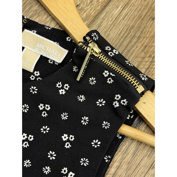 MICHAEL KORS WOMENS WIDE LEG CROPPED JUMPSUIT ROMPER BLACK WHITE FLOWERS Sz M - Picture 5 of 13